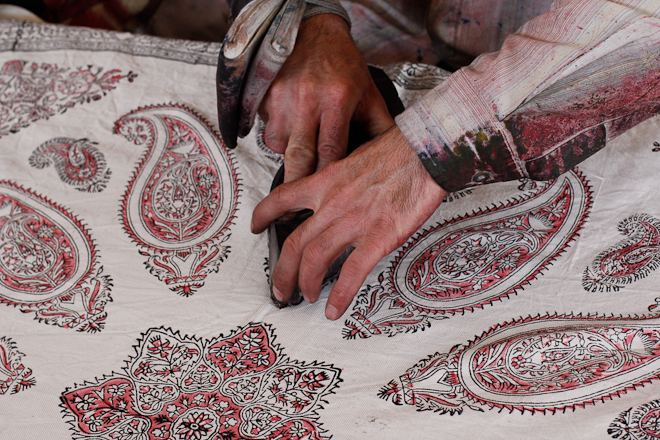 Iran Isfahan Stampa Blocchi di legno su stoffa